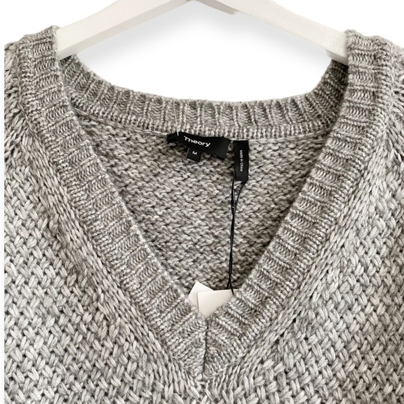 NWT‎ Theory Gray Slouchy V Neck Textured Sweater, Size M - Picture 9 of 13